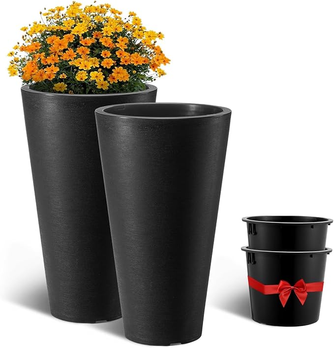 VEVOR Set of 2 Tall Planter for Outdoor Indoor Plants 24inch, Tall Taper Flower by VEVOR