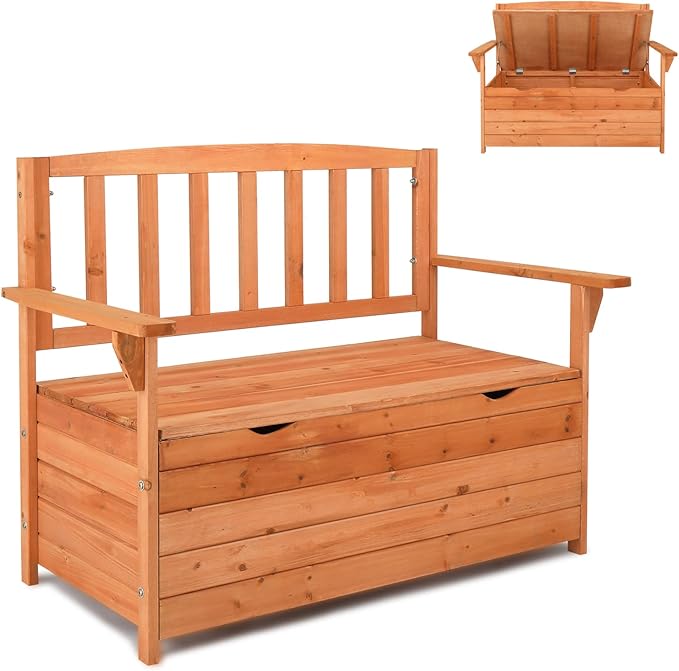 Outvita Outdoor Wood Storage Bench, Wooden Large Deck Box by Outvita