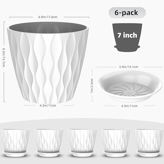 6 Pack 7 Inch Indoor Plant Pots - Image 2