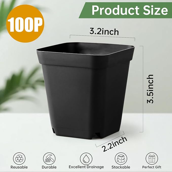 100 Pack Plant Nursery Pots 3.15 Inch, Durable Square Seedling Pots - Image 4