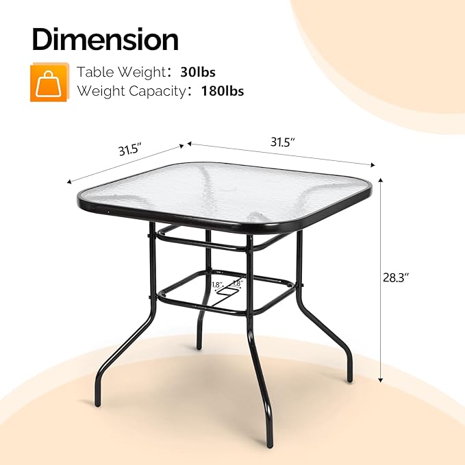 VINGLI Glass Patio Table with Umbrella Hole - Image 3