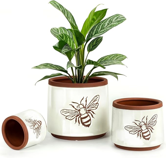 YBX Terracotta Pots Inch with Drainage Holes, Bee Decor, Ceramic Pots by YBXYIBOXUAN