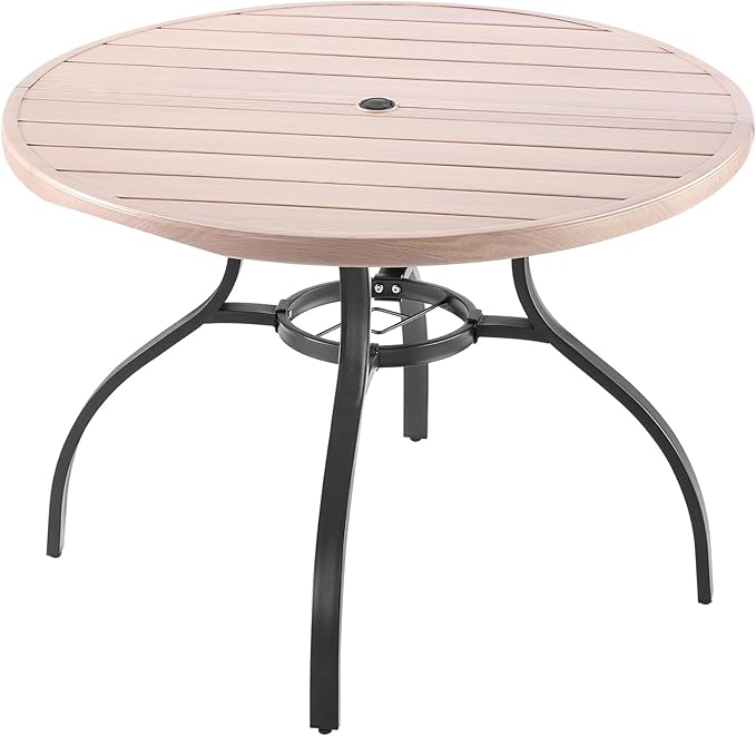 VEVOR Outdoor Patio Dining Table, 41 inch Round Wood-Like Steel Slat Backyard - Image 9