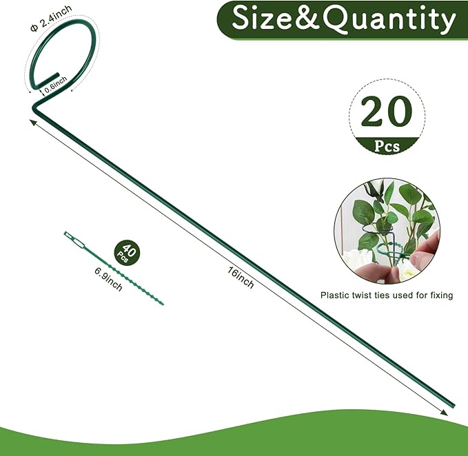 FEED GARDEN 16 Inch 20 Pack Plant Support Stakes, Metal Garden Flower Stakes - Image 2