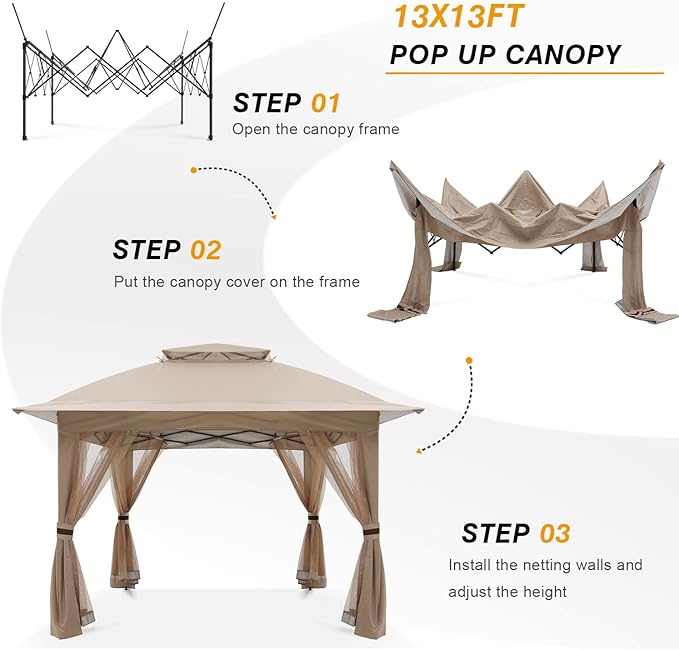 COOSHADE 13x13 Pop Up Gazebo Tent Outdoor Canopy Patio Shelter - Image 4