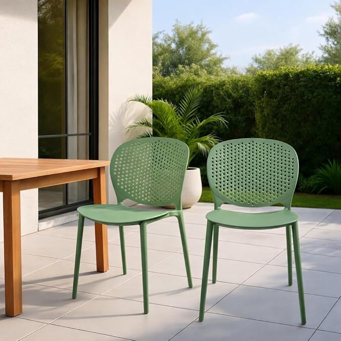 2xhome Set of 3 Patio Dining Chairs | Modern Stackable Outdoor Pool Side Chair - Image 2