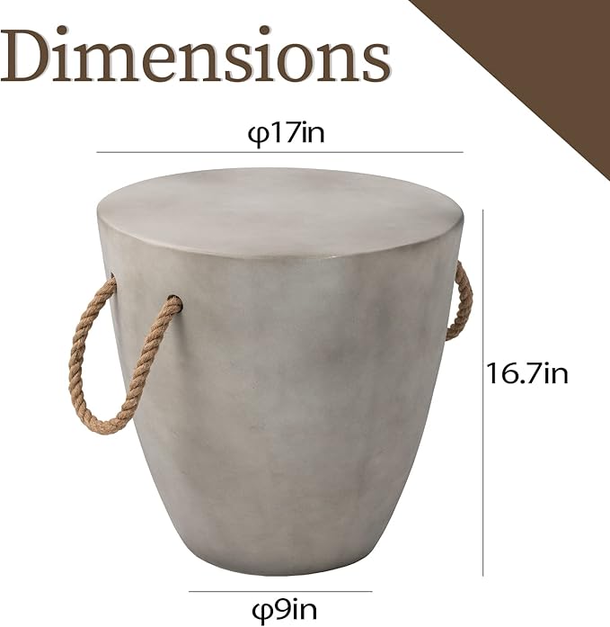 COSIEST Set of 2 Outdoor Cup Shaped Side Table, Concrete Side Table w Hemp Rope - Image 3