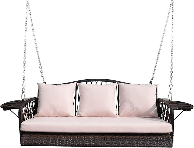 Wicker Porch Swing Heavy Duty 900 LBS 3-Seat Outdoor Patio Swing Chair by zzw