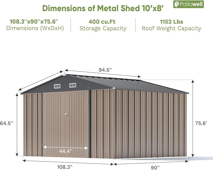 Patiowell 10 x 8 FT Outdoor Storage Shed, Large Garden Tool Metal Shed - Image 6