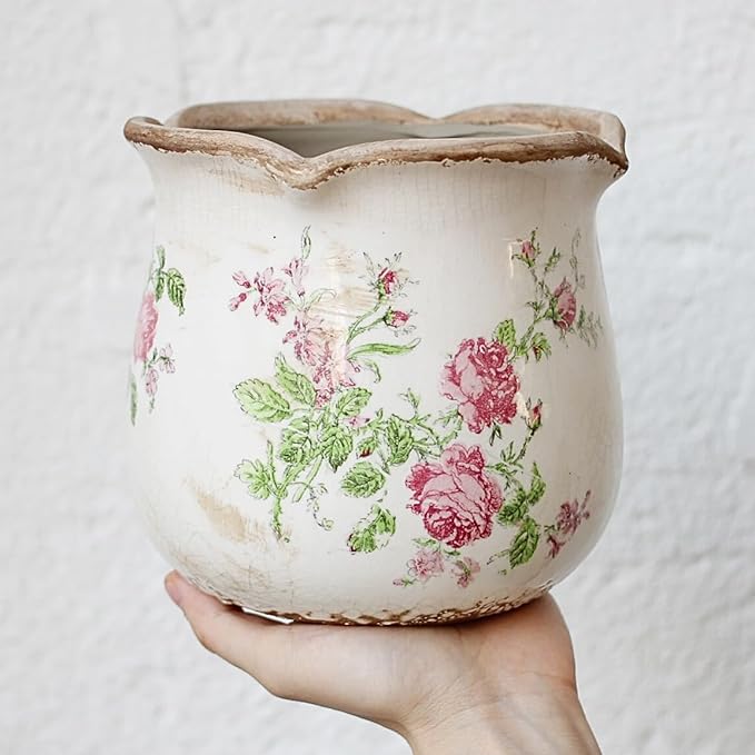 Shabby Chic Flower Pot, 6.11 Inch Ceramic Planter - Image 3