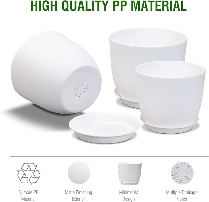 12/10/9 inch Large Plant Pots, 3 Pack Modern Decorative Plastic Planters - Image 4