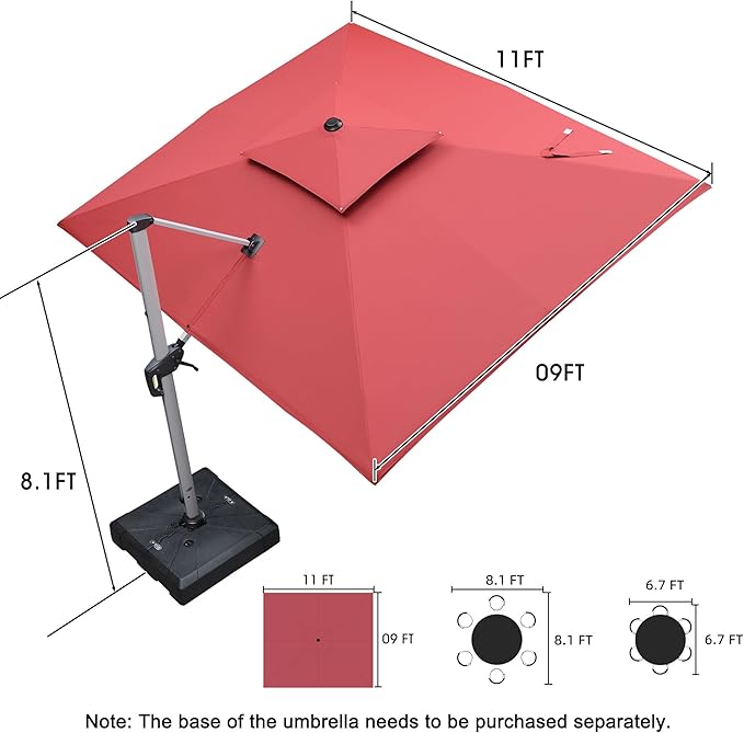 PURPLE LEAF 9' X 11' Patio Umbrella Outdoor Rectangle Umbrella Large Cantilever - Image 8