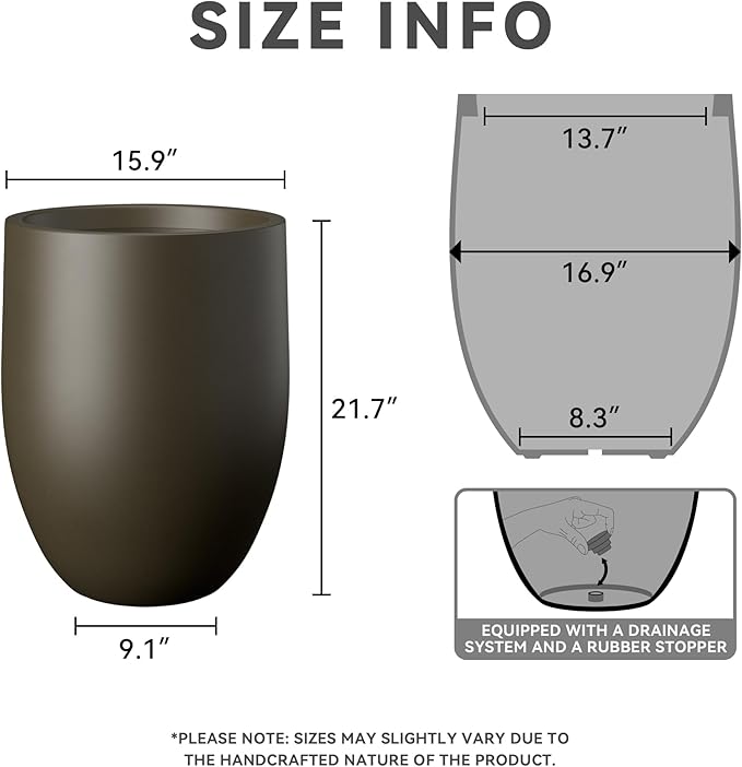 Kante Tall Concrete Planter, 21.7-Inch Height Dark Brown Large Indoor Outdoor - Image 2