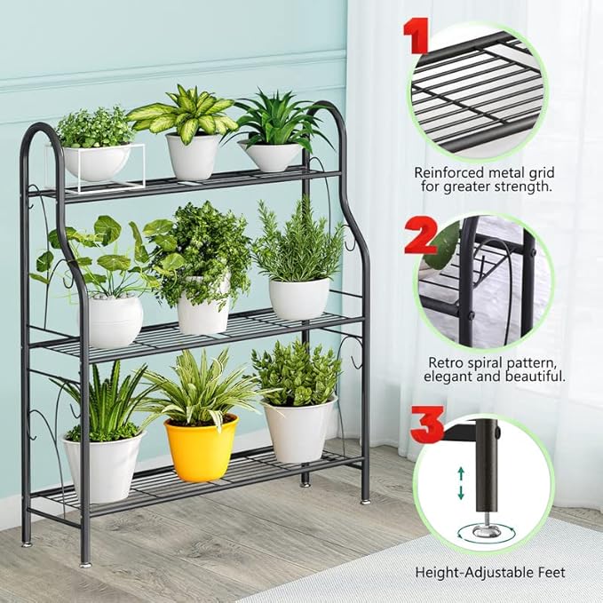 SORCEDAS Plant Stand Indoor Outdoor Plant Shelf 3 Tier Metal Corner Flower - Image 6