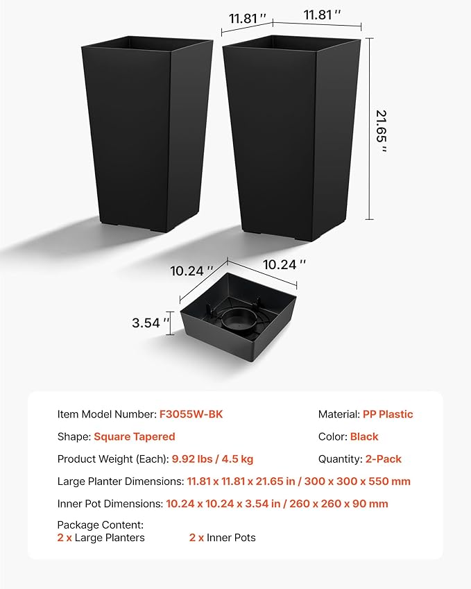 VEVOR Set of 2 Tall Planters for Outdoor Plants 22 inch, Modern Planters for - Image 7