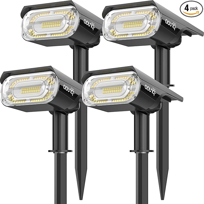 Solar Spot Lights Outdoor 1000 Lumens, 64 LEDs IP67 Waterproof Landscape by AOUNQ