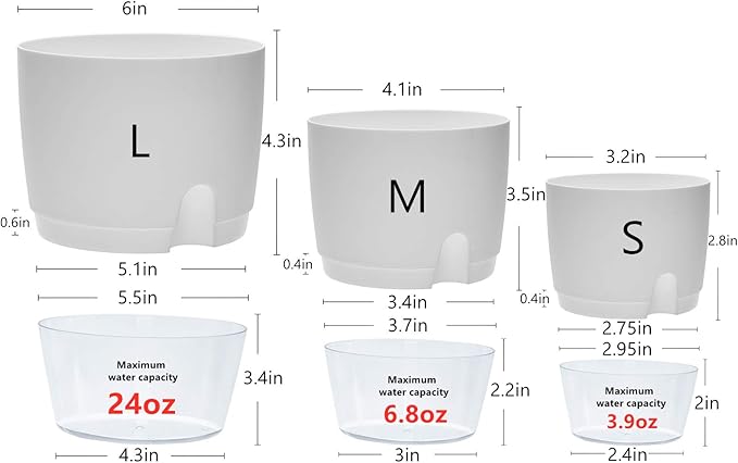 Self Watering Pots for Indoor Plants, 5 Pack 6/4.1/3.2 Inch Flower Pot Modern - Image 6