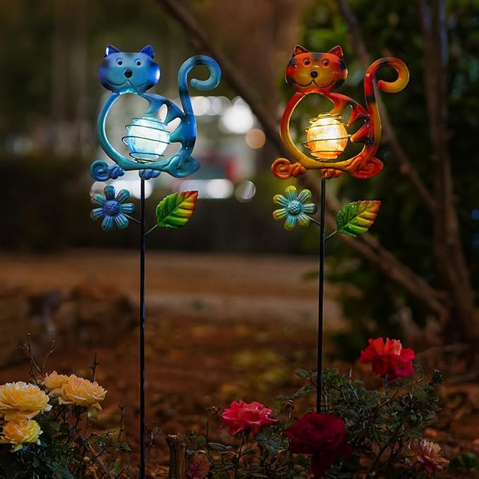 Solar Garden Lights Outdoor Decor, 26.4''H Cat Figurine Lights, Waterproof - Image 2