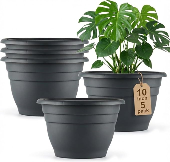 5 Pack 10 Inch Plant Pots for Indoor Outdoor, Plastic Floor Planters - Image 7