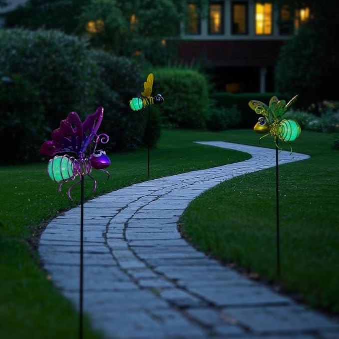 Garden Decor for Outside, Glow in The Dark Bee Lights Metal Yard Art, - Image 8