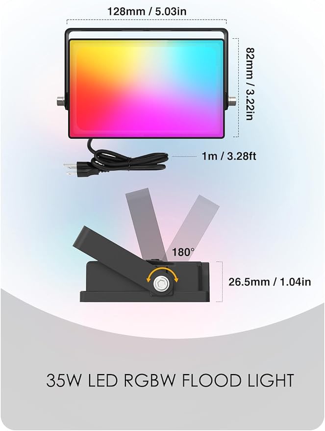 Onforu LED Flood Light Outdoor 35W Color Changing RGBW Floodlight - Image 8