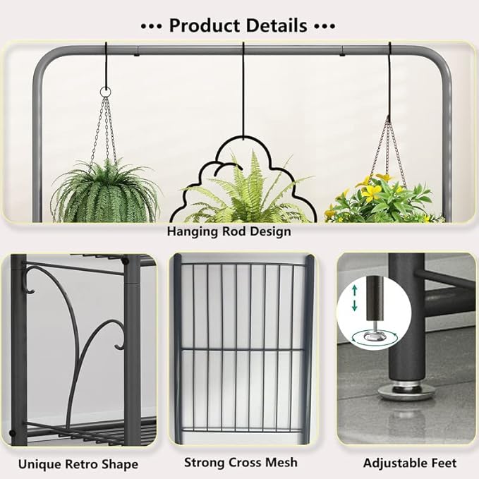 SORCEDAS Plant Stand Indoor Outdoor 3 Tier Tall Corner Hanging Plant Shelf - Image 6