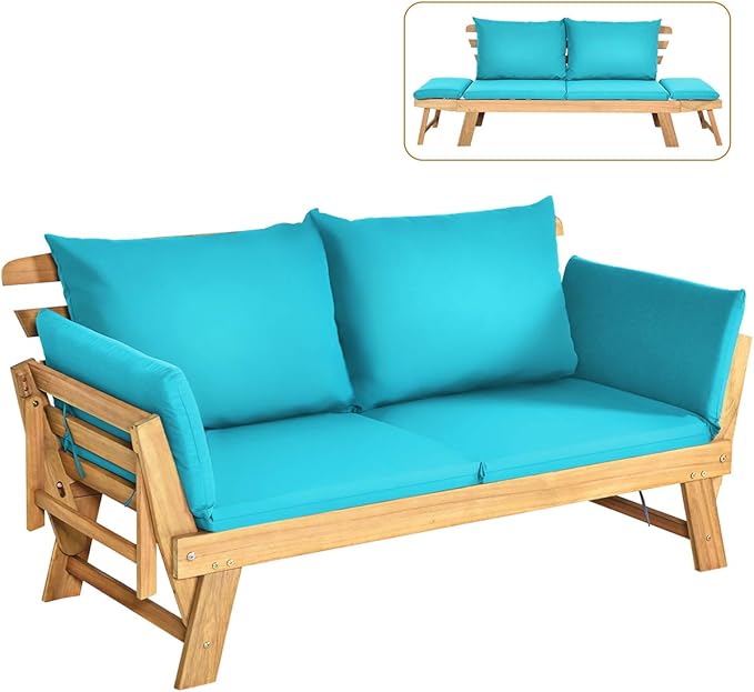 Tangkula Convertible Acacia Wood Patio Couch Sofa Bed by TANGKULA