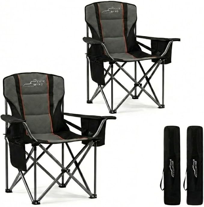 FAIR WIND 2 Pack Heavy Duty Camping Chair, Oversized Padded Folding Chair by FAIRWINDOutdoorEquipment