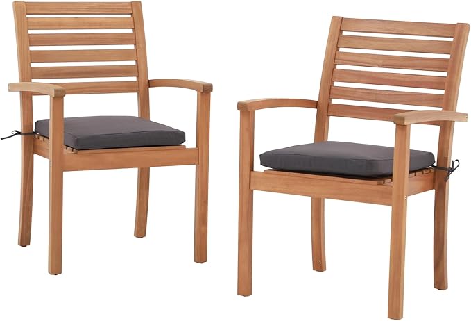 OC Orange-Casual Stackable Patio Dining Chairs Set of 2, Outdoor Acacia Wooden by OCOrange-Casual