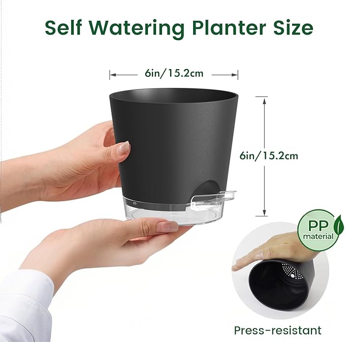 6 inch Self Watering Pots for Indoor Outdoor Plants, 6 Pack Flower Plant Pots - Image 2