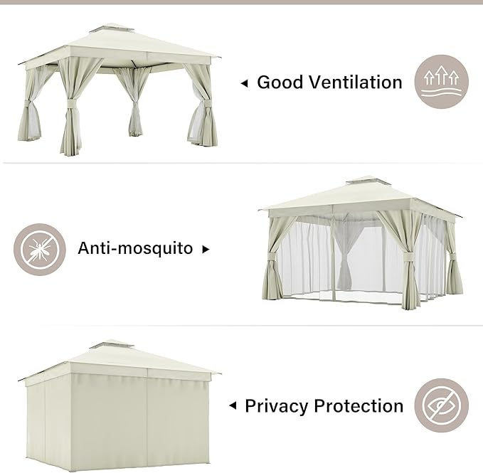 LAUSAINT HOME Semi-Permanent Outdoor Patio Gazebo 12'x12', Heavy Duty Party - Image 3