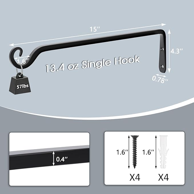 Gtongoko 2 Pack 15 Inch Plant Hangers Outdoor Metal, Plant Hooks - Image 2