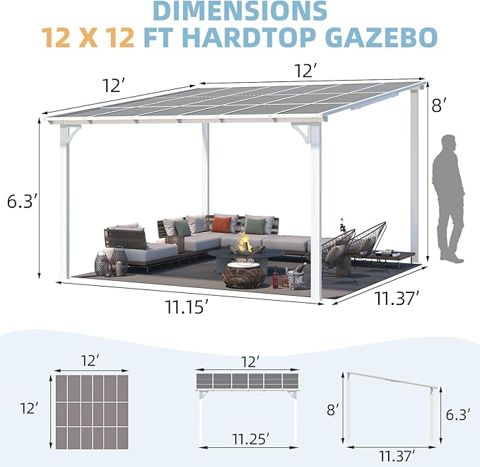 AECOJOY 12' x 12' White Gazebo Outdoor Pergola - Image 7