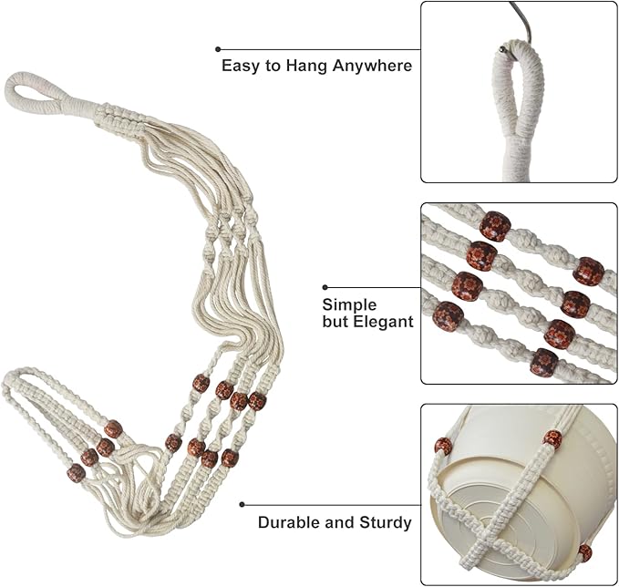 Macrame Plant Hanger with Pot, 3 Set Hanging Planters - Image 3