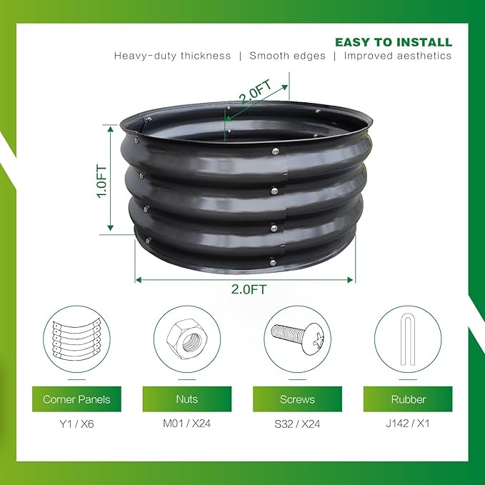 GARDMAX 2x2x1FT Galvanized Round Raised Garden Bed Kit, Metal Planter Boxes - Image 4