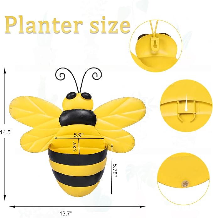 Metal Wall Planter Bee Wall Mounted Planters Small Flower Pot - Image 3