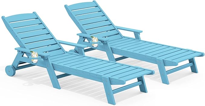 SERWALL Patio Chaise Lounge Chair Set of 2, Poly Lounge Chair by SERWALL
