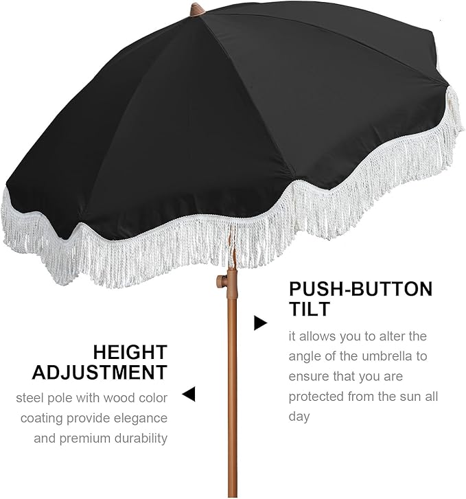 AMMSUN Boho Fringe Umbrella Outdoor Patio, 6.5ft UPF50+ Picnic Umbrella - Image 2