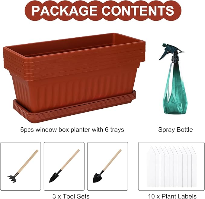 6 Packs Window Box Planter, 17 Inches Flower Window Box Rectangular Plastic - Image 3