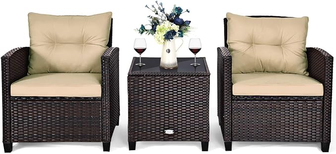 Tangkula 3 Pieces Patio Furniture Set, PE Rattan Wicker 3 Pcs Outdoor Sofa Set - Image 9