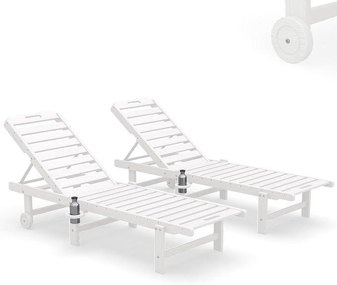 SERWALL Outdoor Chaise Lounge Set of 2, All-Weather HDPE Pool Lounge Chairs - Image 3