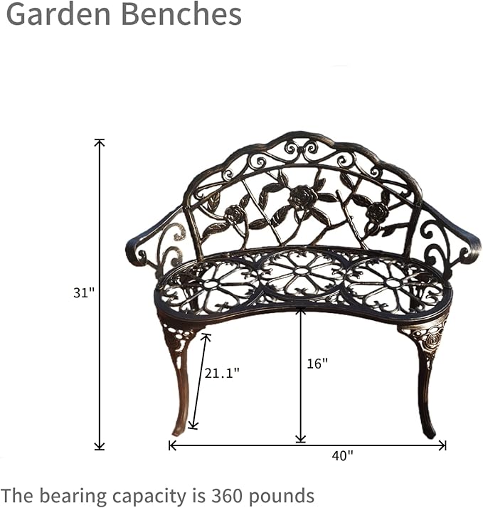 KAILI Garden Bench, Metal Aluminum Rose, Suitable - Image 3