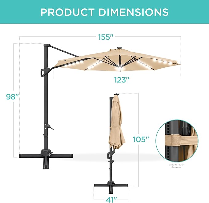 Best Choice Products 10ft Solar LED Cantilever Patio Umbrella, 360-Degree - Image 7