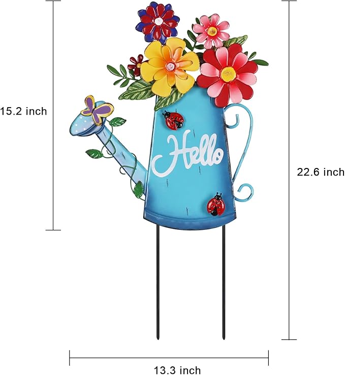 hogardeck Garden Decor for Outside, Metal Watering Can Decorative Garden Stakes - Image 2