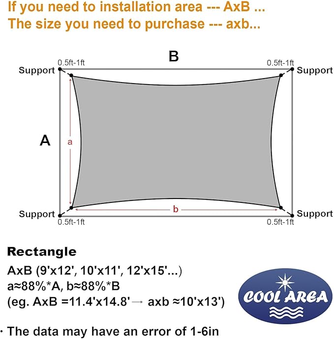 Cool Area Sun Shade Sail 12x16FT Rectangle Shade Canopy Outdoor Sunshade - Image 6