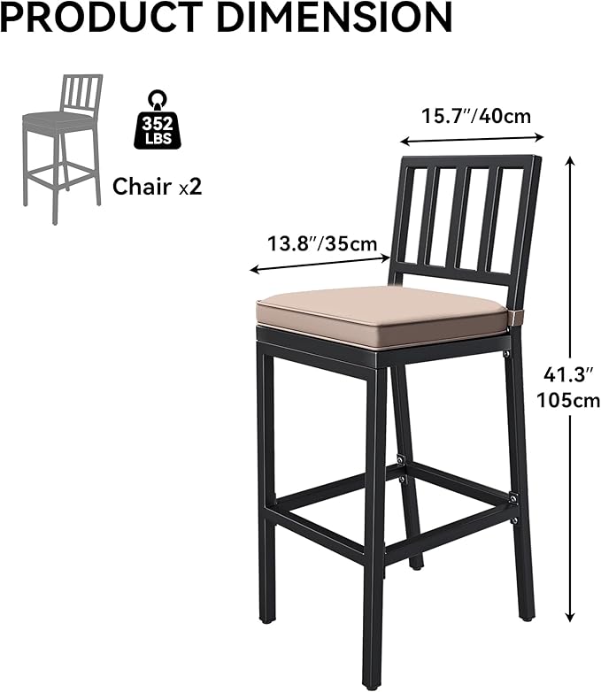 YITAHOME Outdoor Bar Stools Set of 2, Cushioned Metal Outdoor Bar Stools - Image 3