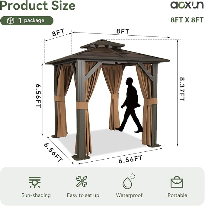 Aoxun 8'x8' Hardtop Gazebo, Aluminum Frame Permanent Pavilion - Image 4