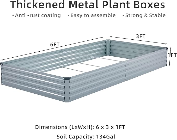 3 Pack 6x3x1FT Galvanized Raised Garden Beds Kit Outdoor Metal Gardening - Image 2