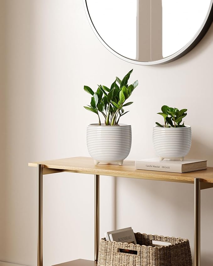 LE TAUCI Ceramic Plant Pots, 5.1 + 6.4 Inch Footed Pots - Image 3