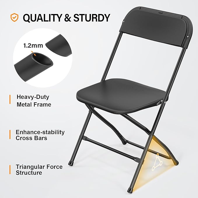 VINGLI 10 Pack Black Plastic Folding Chair, Indoor Outdoor Portable Stackable - Image 4